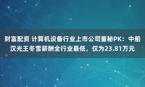财富配资 计算机设备行业上市公司董秘PK：中船汉光王冬雪薪酬全行业最低，仅为23.81万元